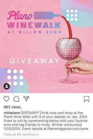 Screenshot of Contest on Instagram from Visit Plano