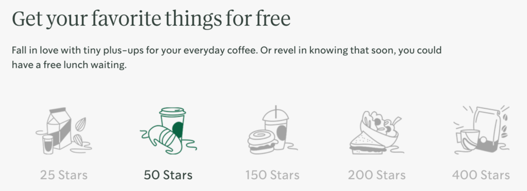 Starbucks Rewards allows you to choose from various options based on how many points you earn.