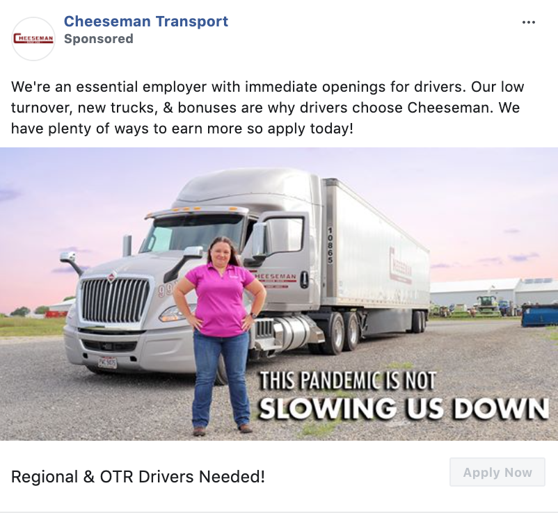 This recruitment marketing Facebook advertising example shows how this business is using Facebook ads to attract new employees.