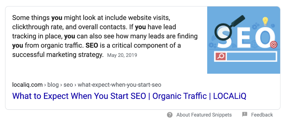 SEO Website Design - Here's an example of a featured snippet in Google search results.