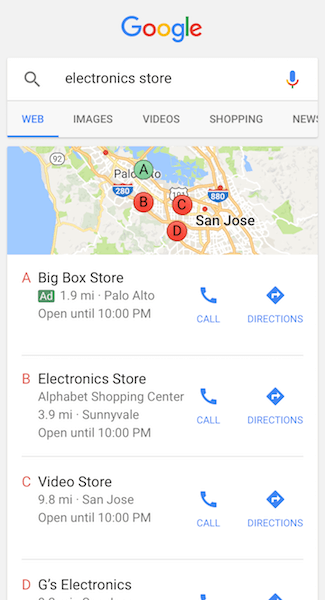 local advertising ideas - example of local maps ad on google 3-pack