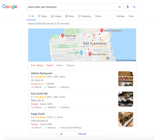 Google's 3-pack consists of the three map results that appear in search results for local searches.