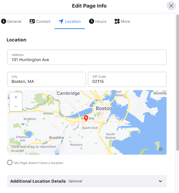 how to add google location on facebook page