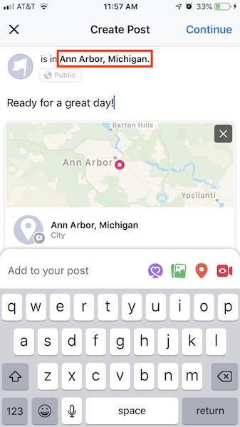 Now you're ready to publish your location post on Facebook mobile.