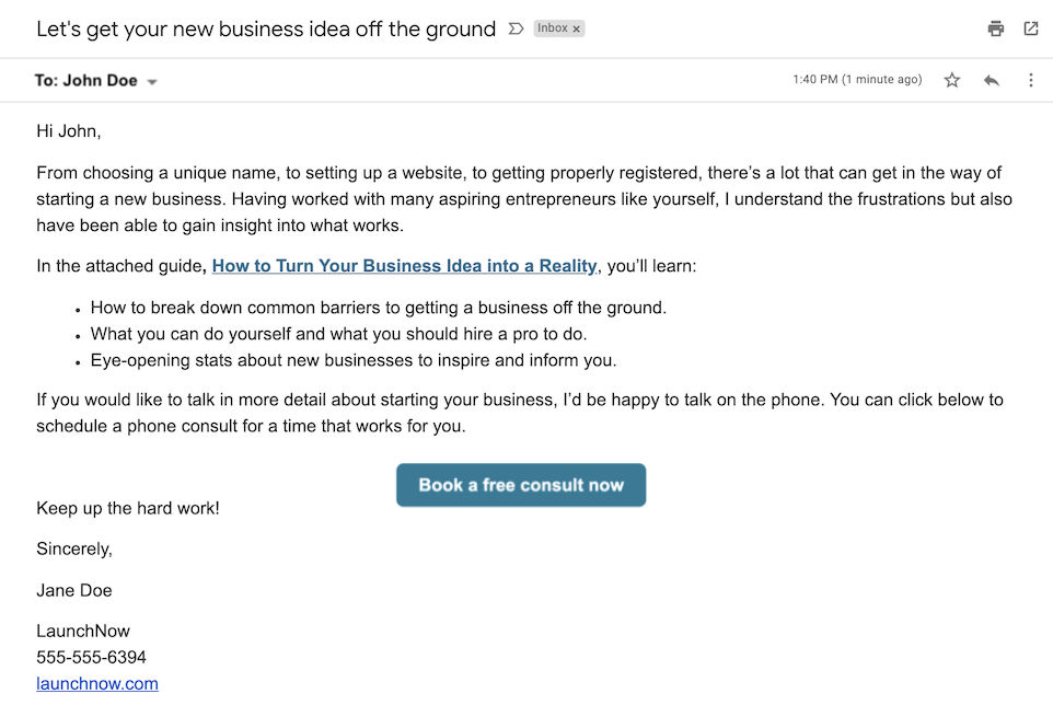 small business email examples and templates book a consult