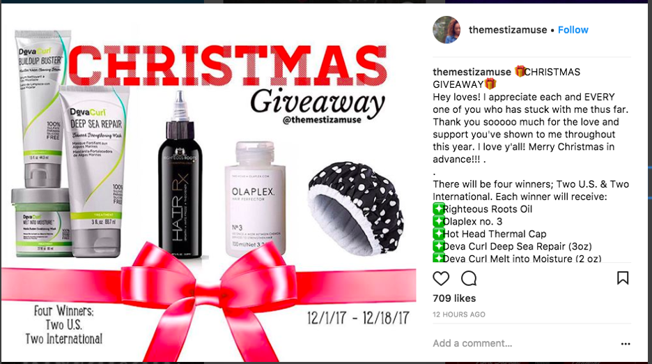 Using a custom hashtag with your Instagram giveaway around the holidays can help boost awareness for your brand.