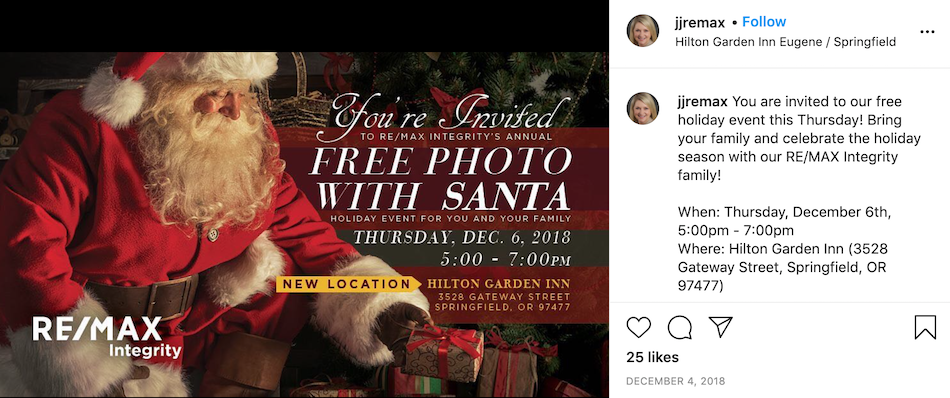 If you're hosting a holiday event, make sure to include that information in your holiday instagram posts.