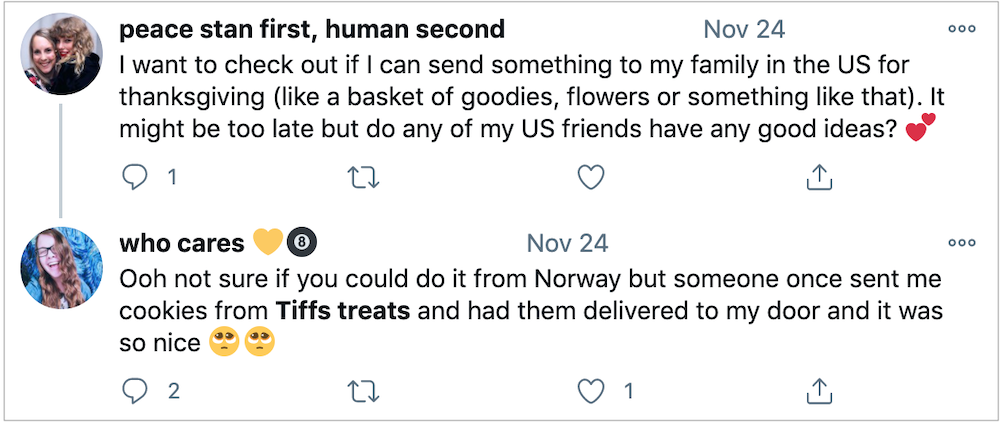 While not technically an online review, word of mouth marketing can happen in the form of online chatter, like in this exchange on Twitter.