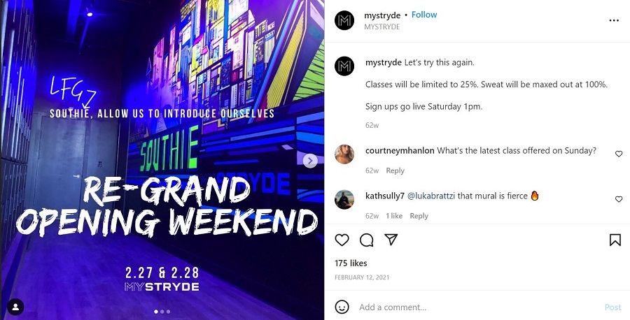 grand opening ideas - example of instagram post promoting a grand opening