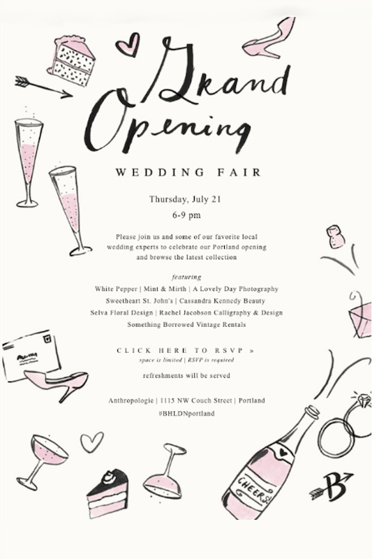 Another grand opening idea is to invite speakers to your event - this bridal boutique grand opening featured local wedding experts that brides and grooms-to-be would love to hear from.