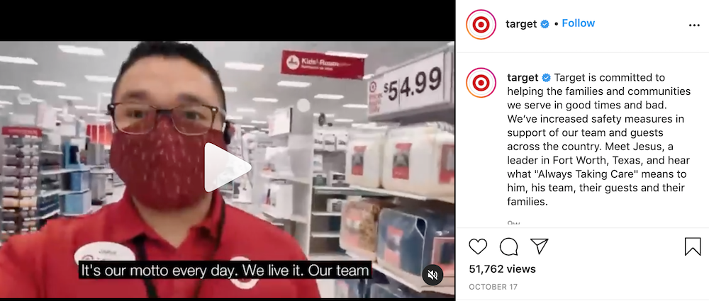 Target is one brand that has been sharing unfiltered content on instagram in 2020 and into 2021.