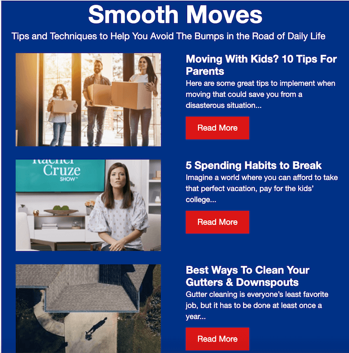 this email newsletter from a moving company uses content marketing to attract more customers