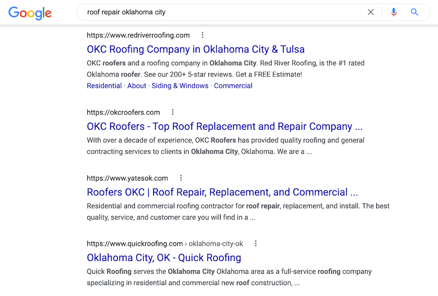 home services marketing tips - local search result for okc roof repair
