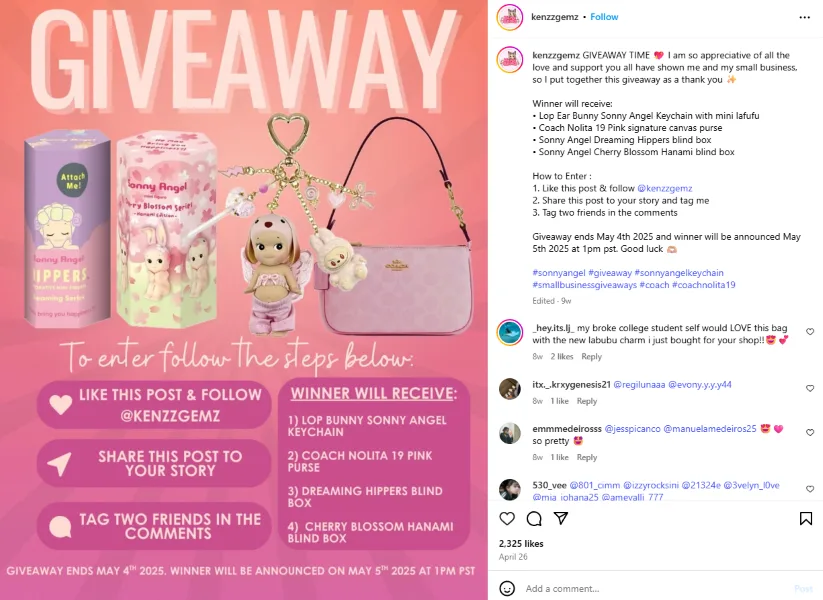 Advertising techniques - giveaway on Instagram.