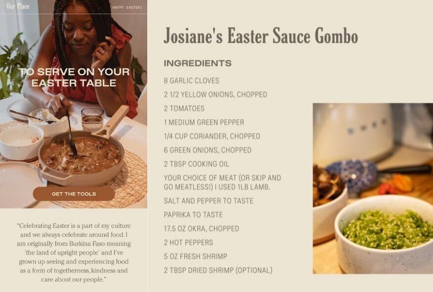easter email marketing idea - our place newsletter with easter recipe