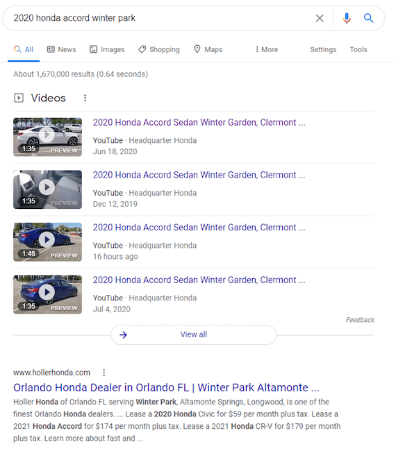 automotive marketing - video seo - video search results