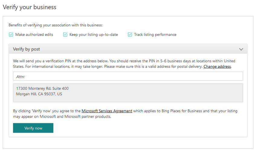 set up bing business listing - verify bing listing