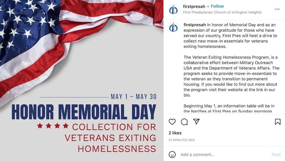 memorial day marketing ideas - donation drive hosted by church in instagram post