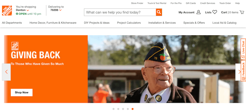 memorial day marketing ideas - home depot memorial day callout on website