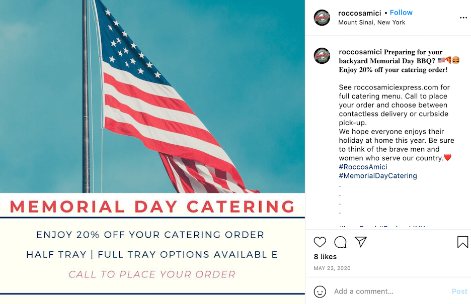 memorial day sales and social media ideas - catering specials