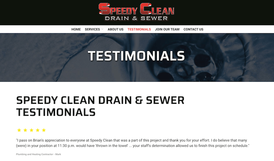 best plumbing websites - speedy clean - testimonials and reviews