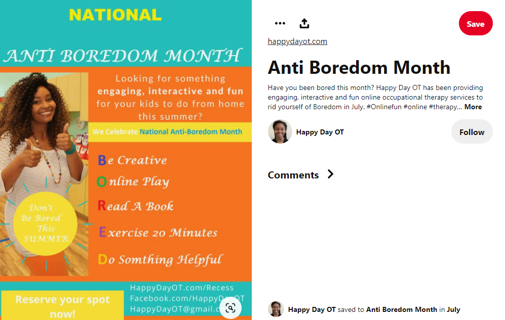 summer marketing ideas - anti-boredom month for pinterest marketing example