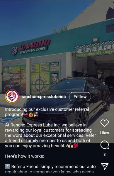 Customer referral program - referral program from auto repair shop.