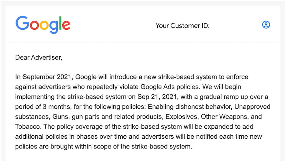 google 3-strike policy email