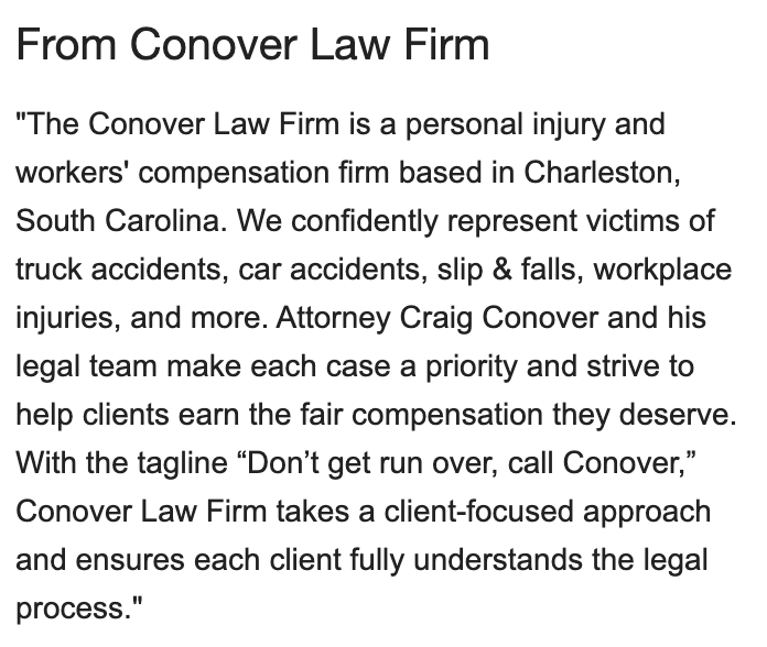 google business profile description example - conover law firm