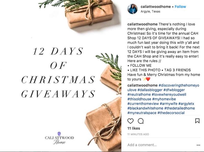 This holiday Instagram giveaway idea promotes increasing your followers on Instagram.