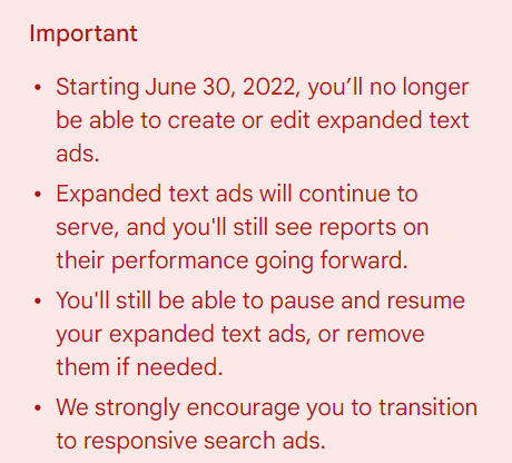 expanded text ads - google announcement