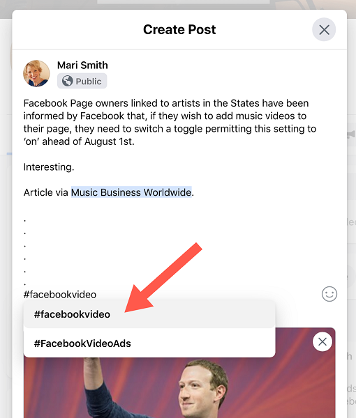 link instagram to facebook - example of facebook hashtag