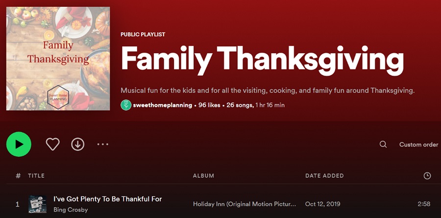 thanksgiving marketing ideas - example thanksgiving playlist from business