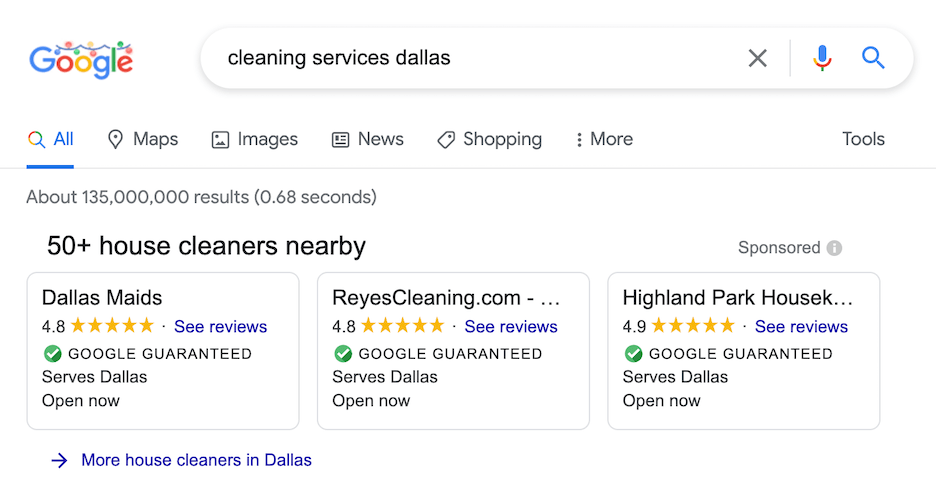 cleaning services ideas - google local services ads