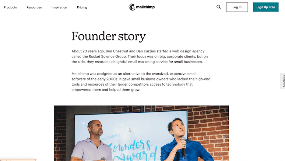 about us page example - screenshot from mailchimps about us page