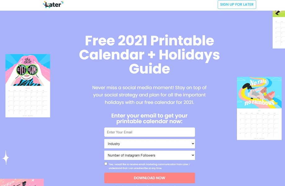 holiday marketing resources - later social media calendar
