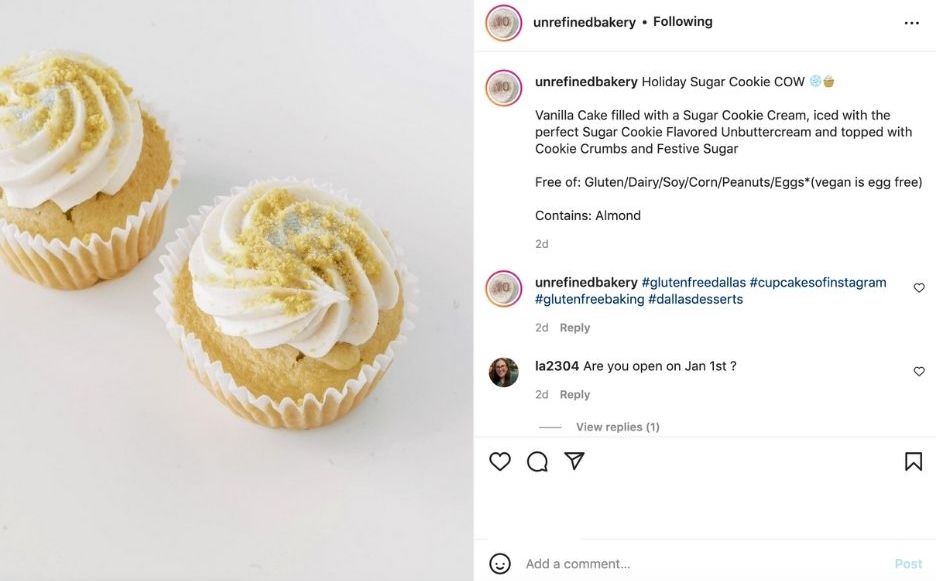 january social media ideas - instagram post from bakery of cupcake of the week series