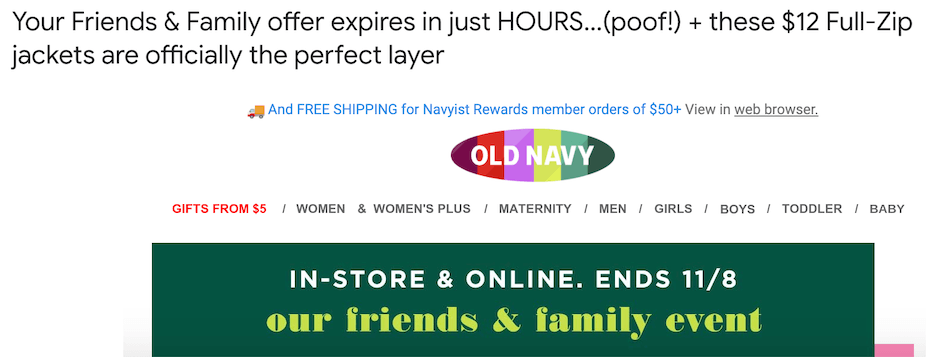 limited time offers example - friends and family sale