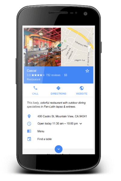 local search marketing - example of using google local business structured data