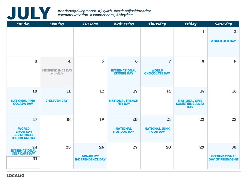 july social media calendar 2021