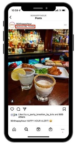 how to add a location on instagram - instagram post of food and drinks with jacksonville tagged as the location