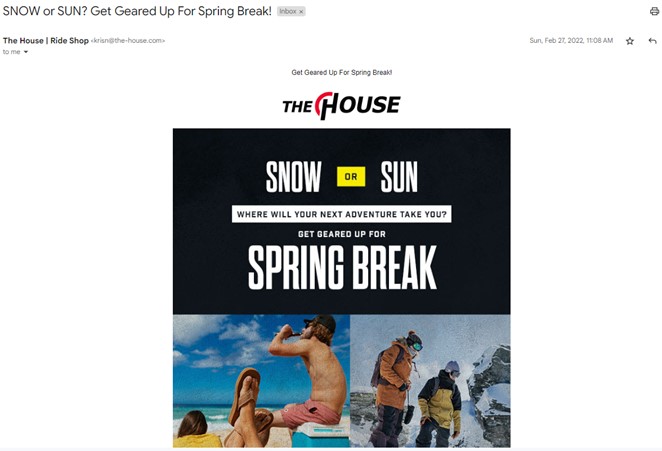 february email subject lines - targeted email example