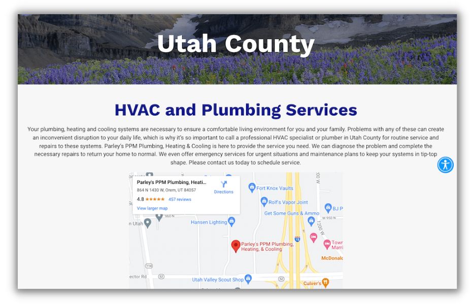 example of location page for plumbing company