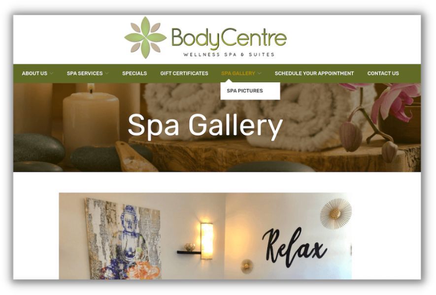 example of spa website with gallery pictures optimized for local search