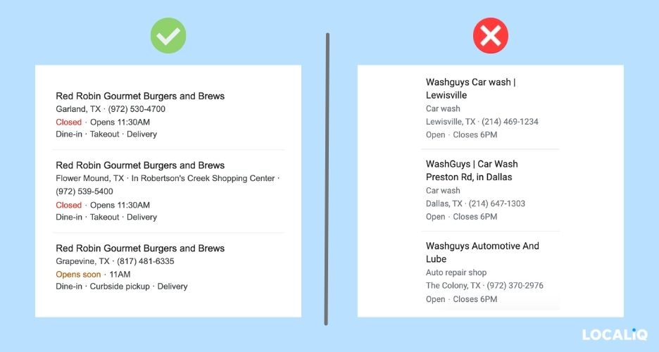 local seo for multiple locations - NAP consistency example