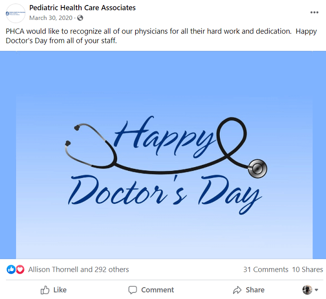 march social media holidays - doctors day small business post on facebook