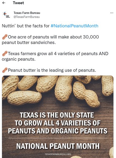 march social media holidays - peanut month small business tweet