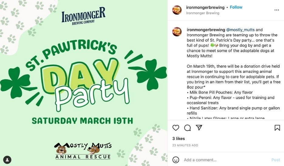 St Patricks day marketing - event promotion post on instagram