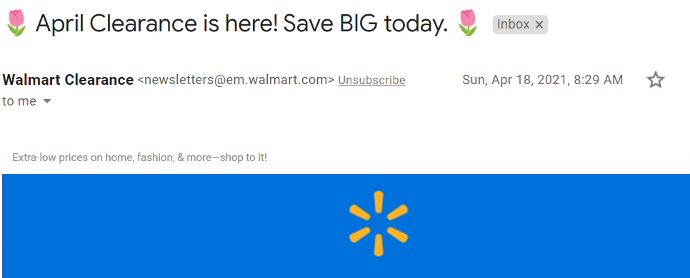april email subject lines - example of email with april sales