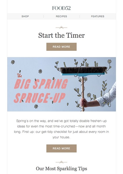 brand awareness example - newsletter from food52 for spring